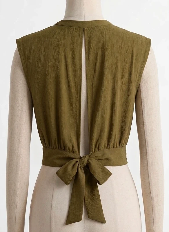 Top maguie soyeux noeud dans le dos - Olive 