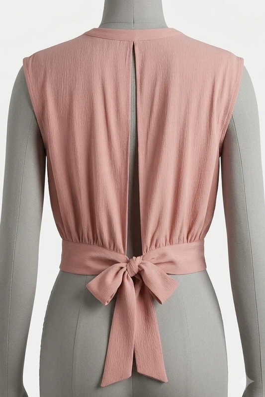Top maguie soyeux noeud dans le dos - Rose 