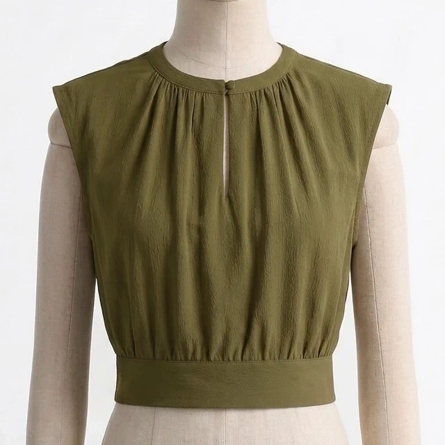 Top maguie soyeux noeud dans le dos - Olive 