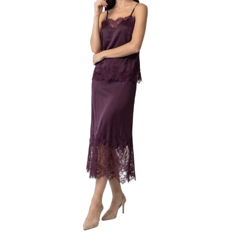 Ensemble Bretelle Jupe Avec Dentelle - Bordeaux