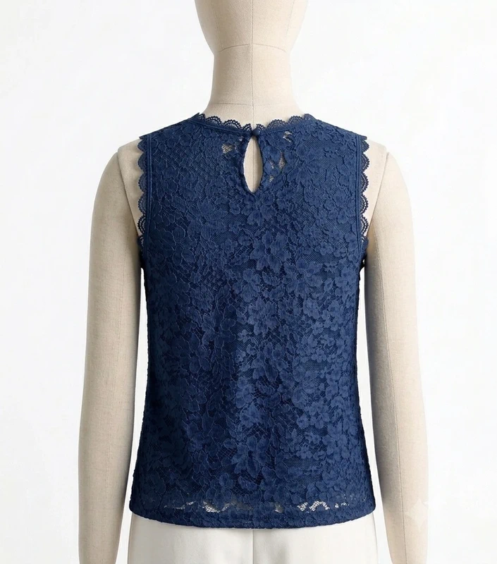 Top sans manches en dentelle - Bleu marine 