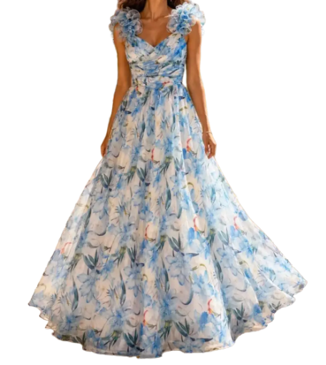 Robe longue florale estivale - Bleu