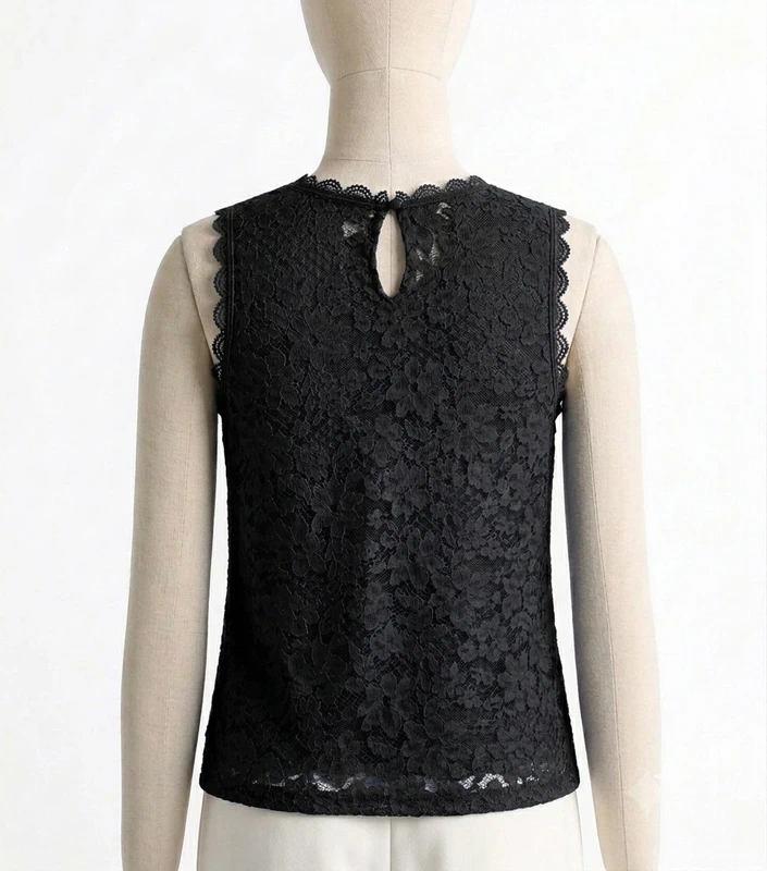 Top sans manches en dentelle - Noir 