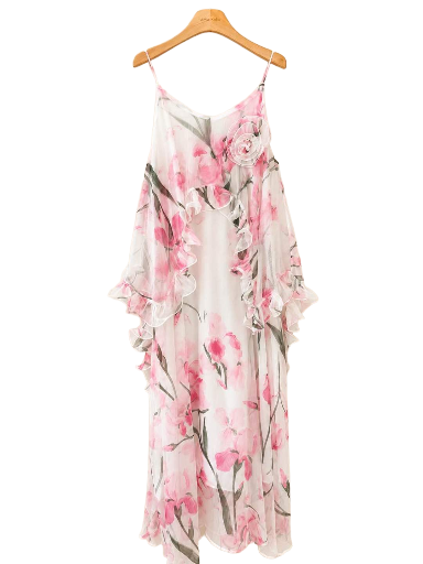 Robe Longues Imprime Fleuri - Rose