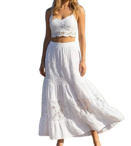 Ensemble bohème blanc en dentelle - Blanc