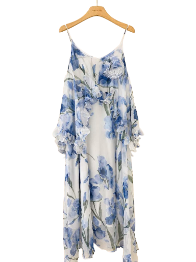 Robe Longues Imprime Fleuri - Bleu 