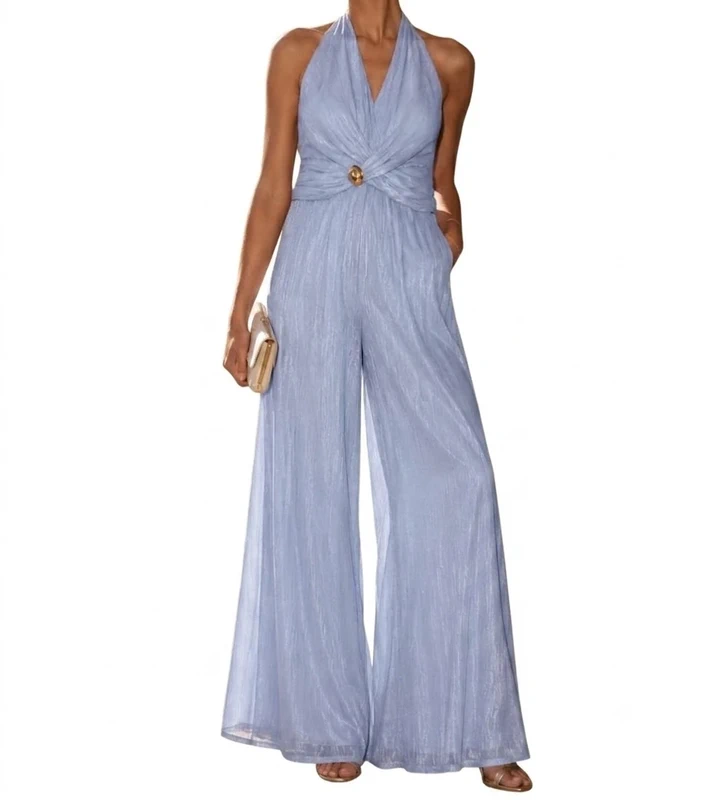 Combinaison Élégante Satinée Dos Nu & Coupe Large - Bleu