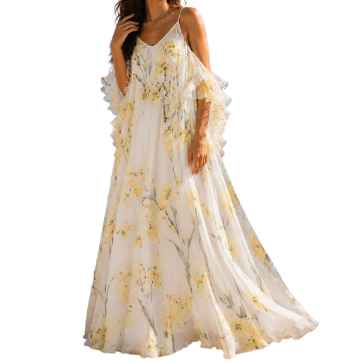 Robe Longues Imprime Fleuri - Jaune