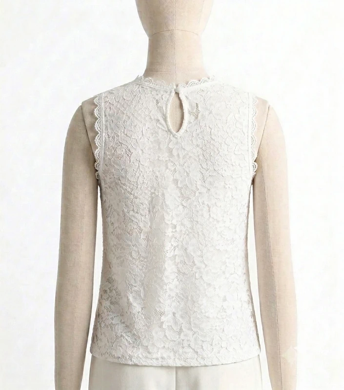 Top sans manches en dentelle - Blanc 