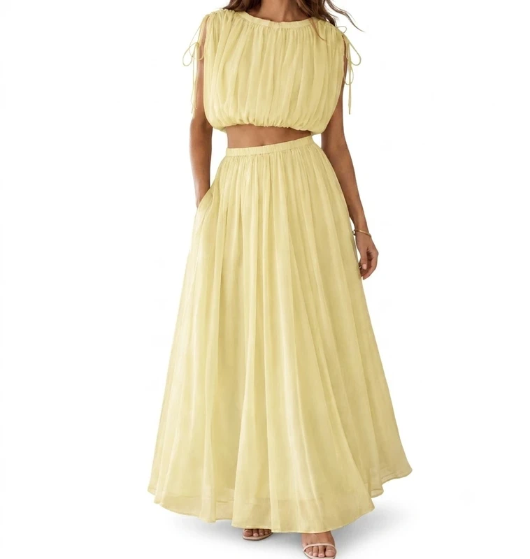 Ensemble Bohème Pastel Jupe Longue en Voile & Top Drapé