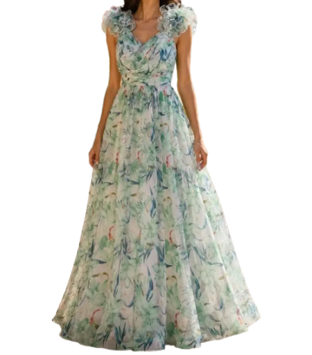 Robe longue florale estivale - Vert