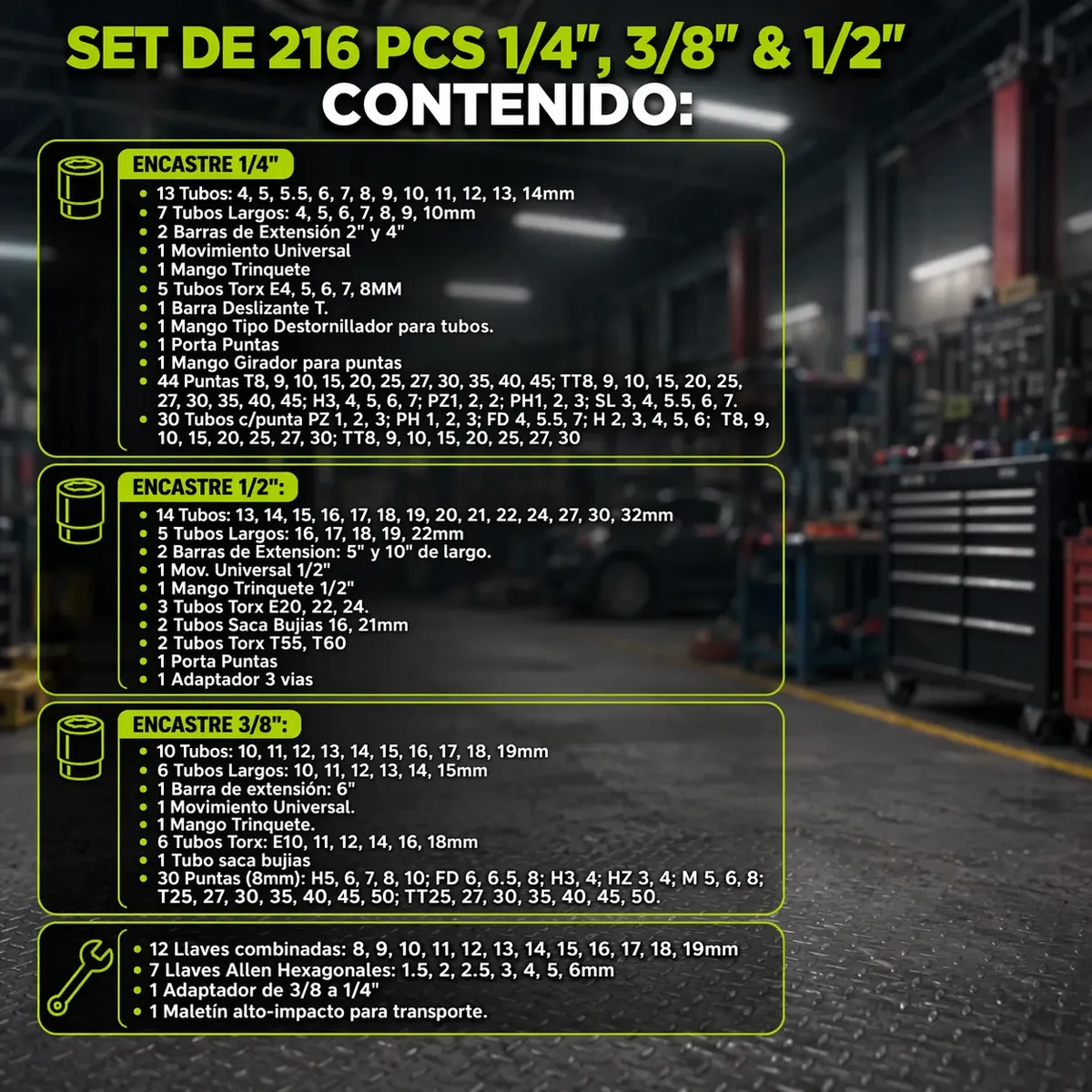 Juego de llaves tubo 216 piezas