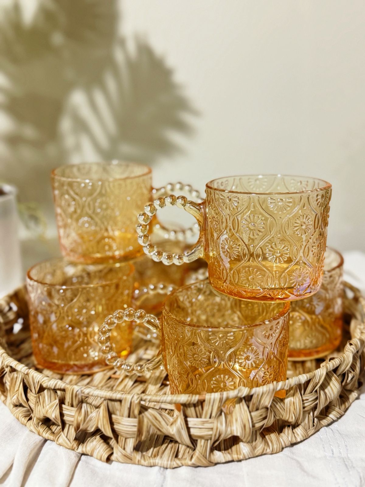 Set de tazas vintage de vidrio ámbar