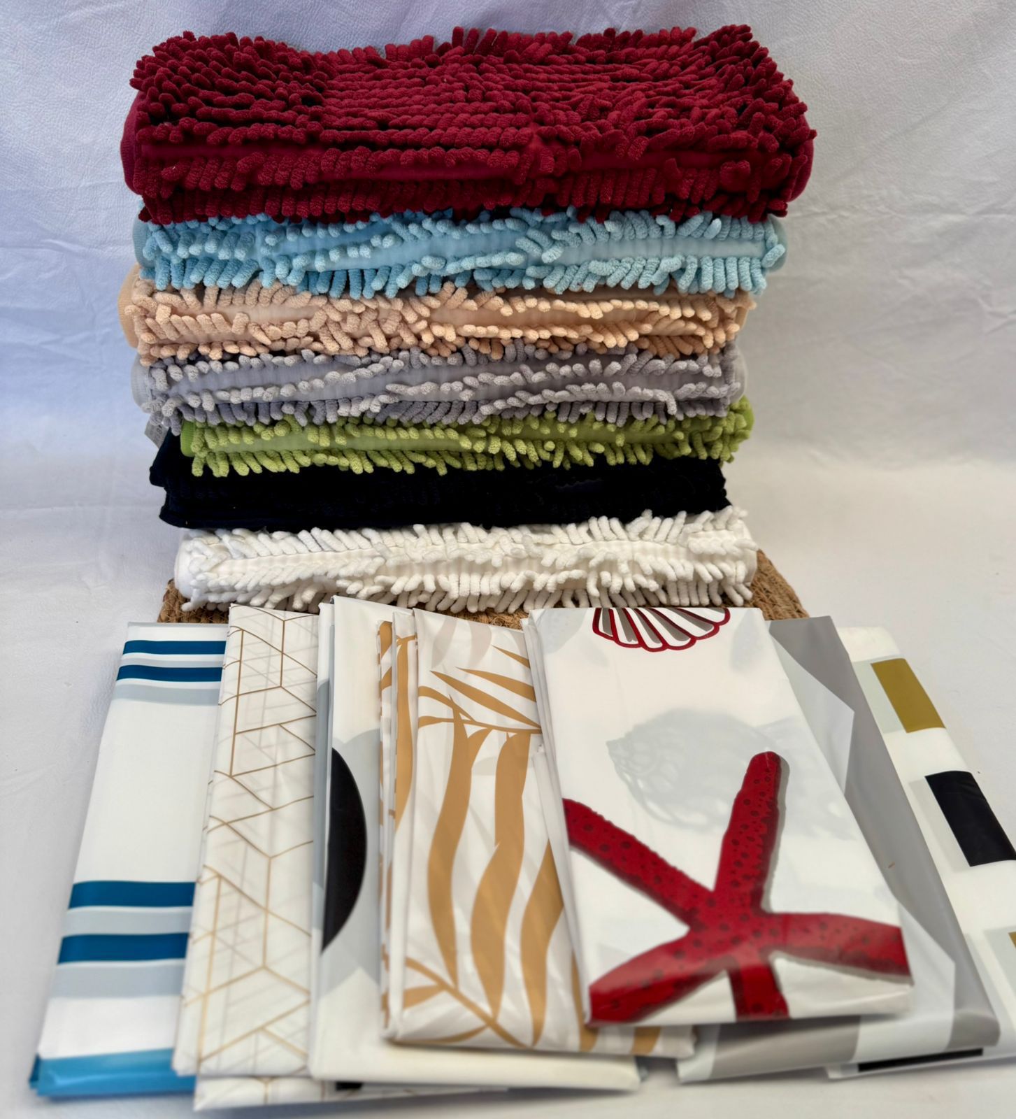 Set de Alfombras y Cortinas de Baño + ganchos