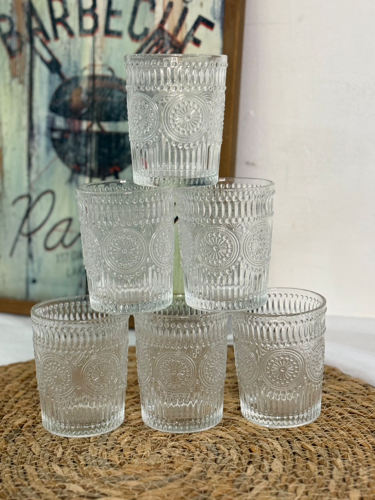 Set de vasos de vidrio tallado