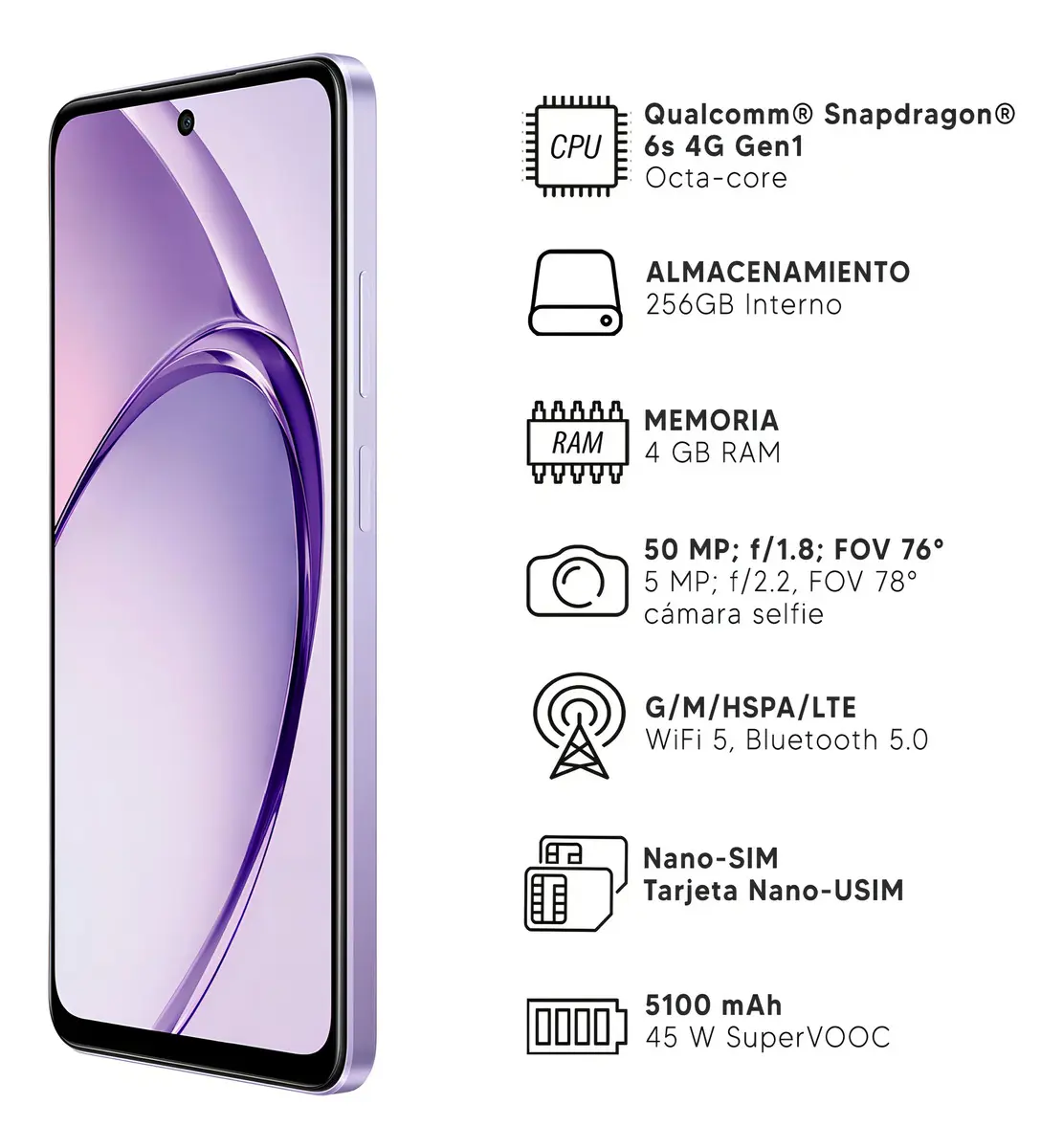 Celular OPPO A40 6.67" 256GB + Cargador Supervooc 45w Lila