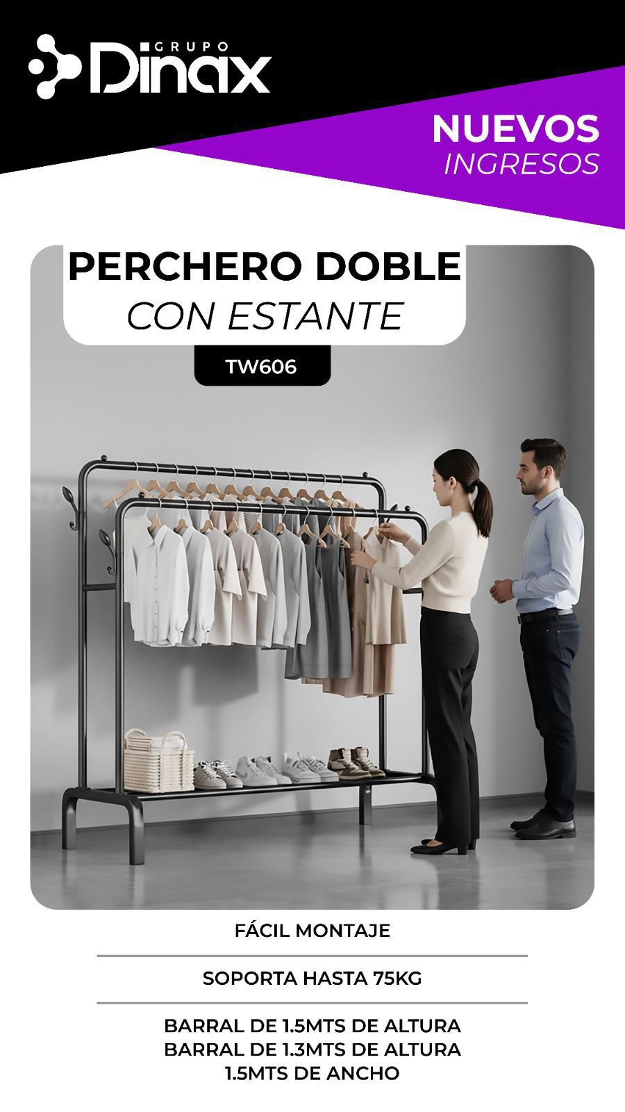 Perchero doble con estante