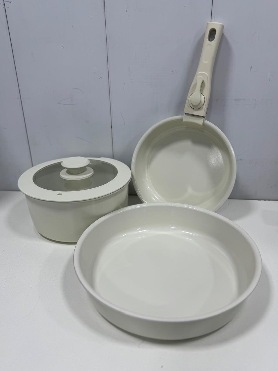 Set de Ollas y Sartén Cerámica Blanco