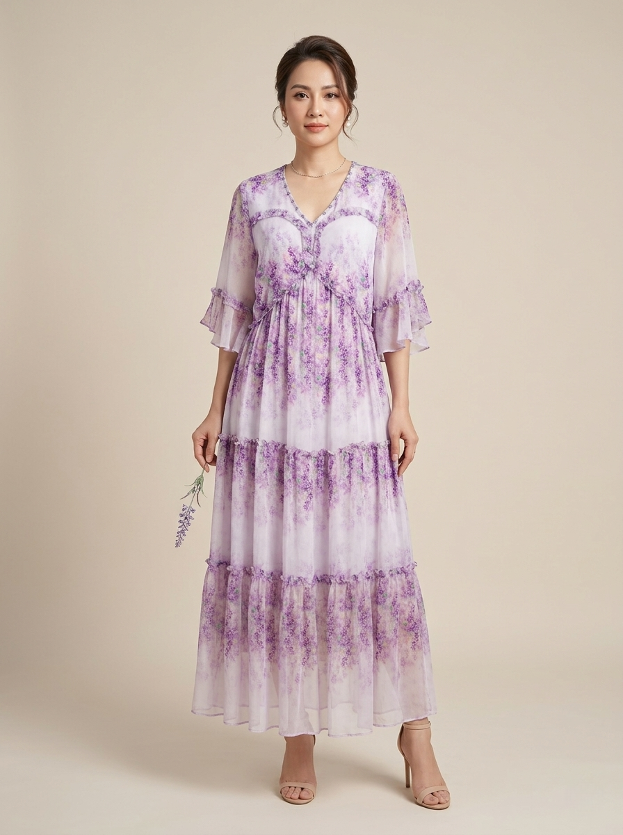 Đầm lụa bông tím 