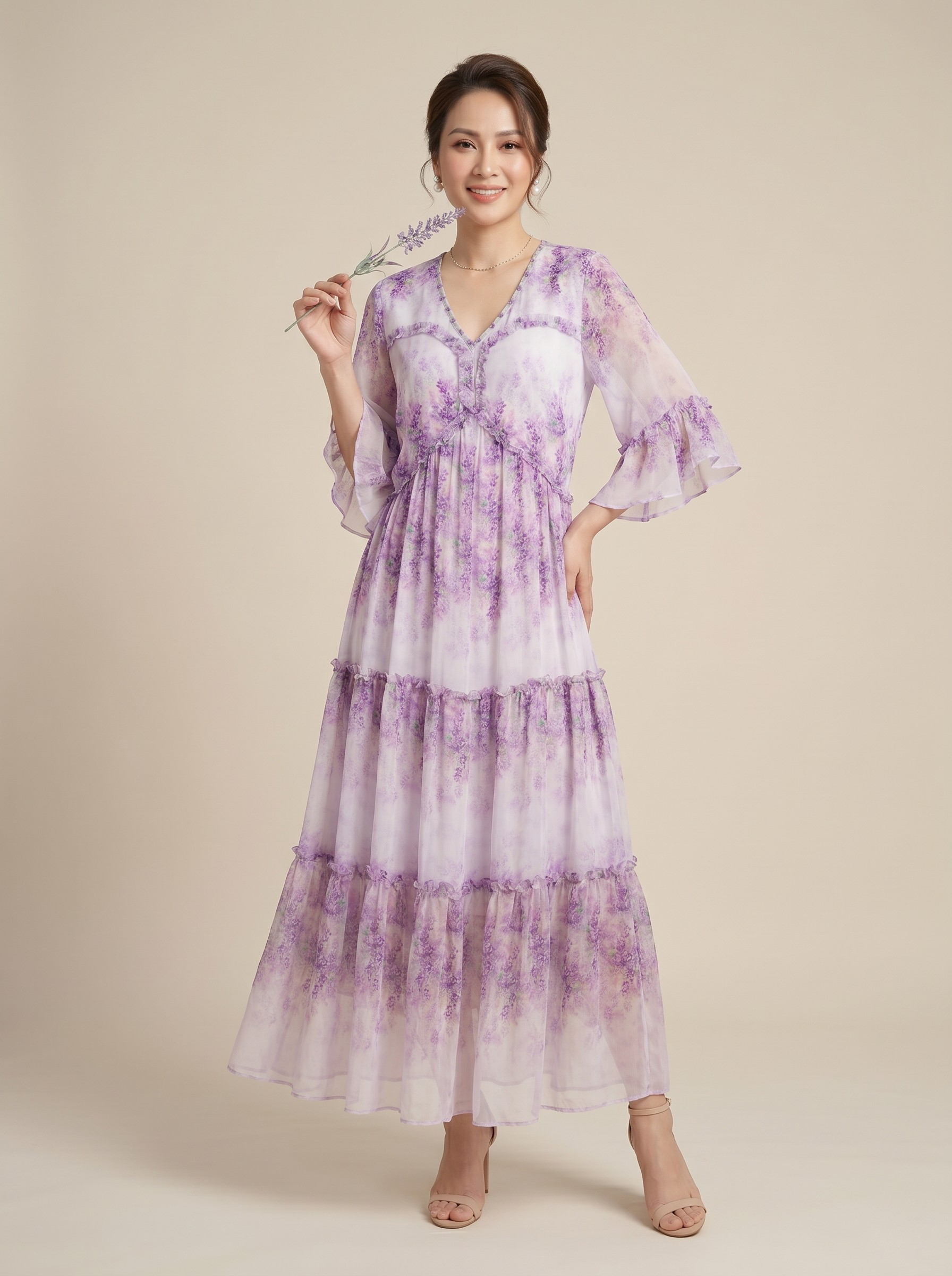 Đầm lụa bông tím 