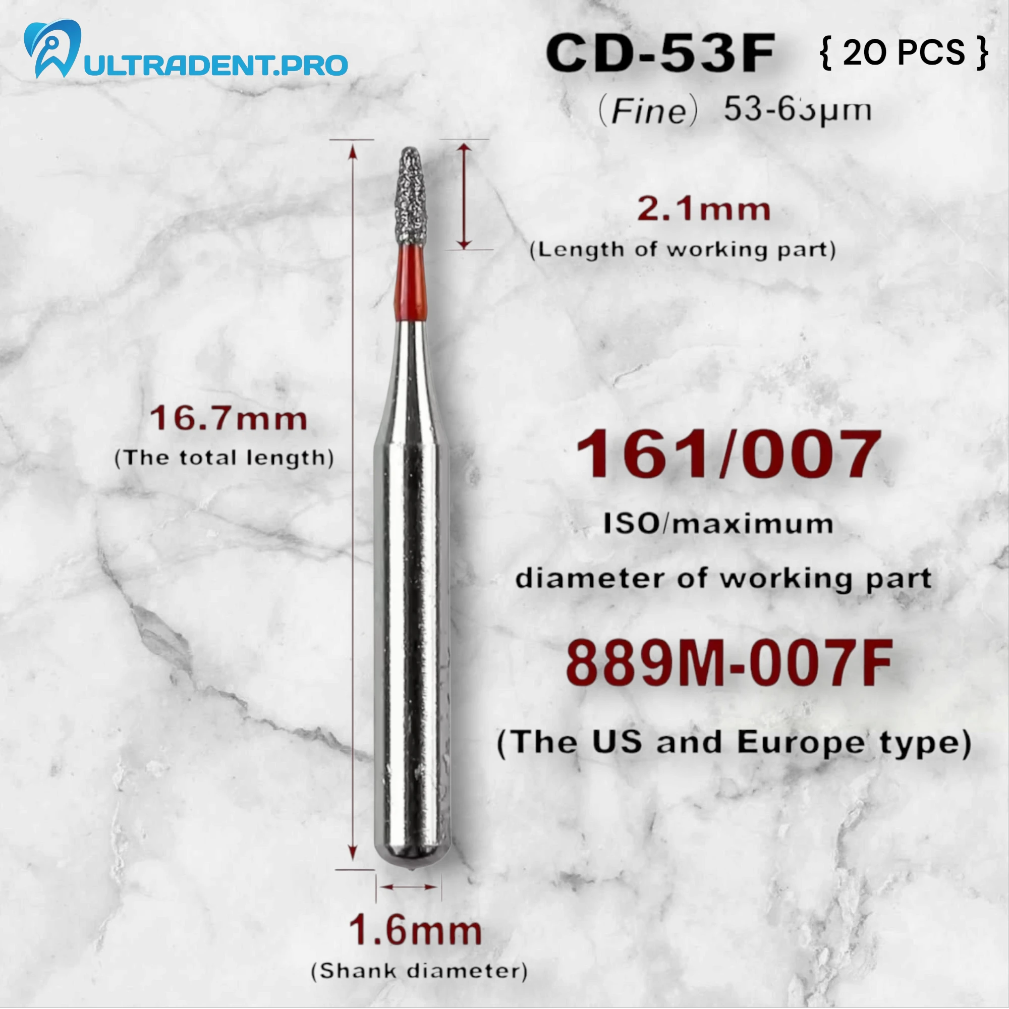 RED CD Series Diamond Burs {20 PCS}