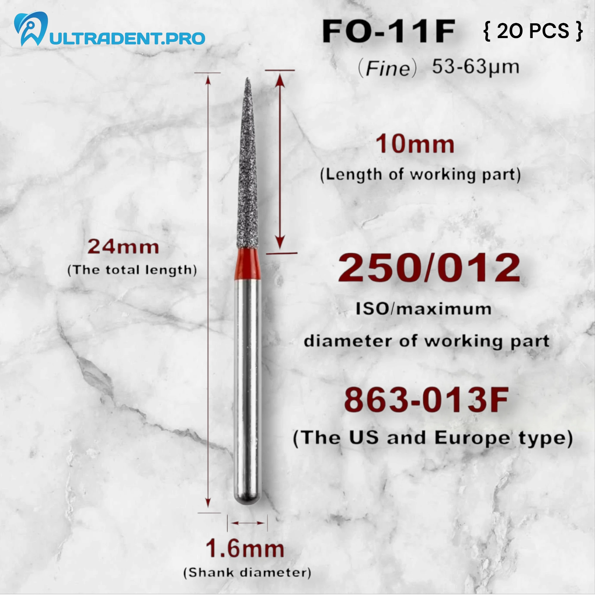 RED FO Series Diamond Burs {20 PCS}
