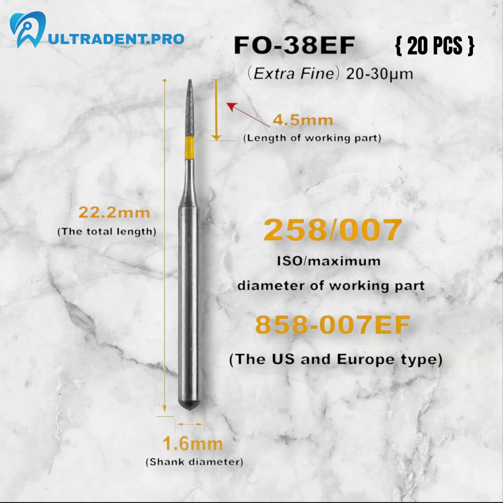 Yellow FO Series Diamond Burs {20 PCS}