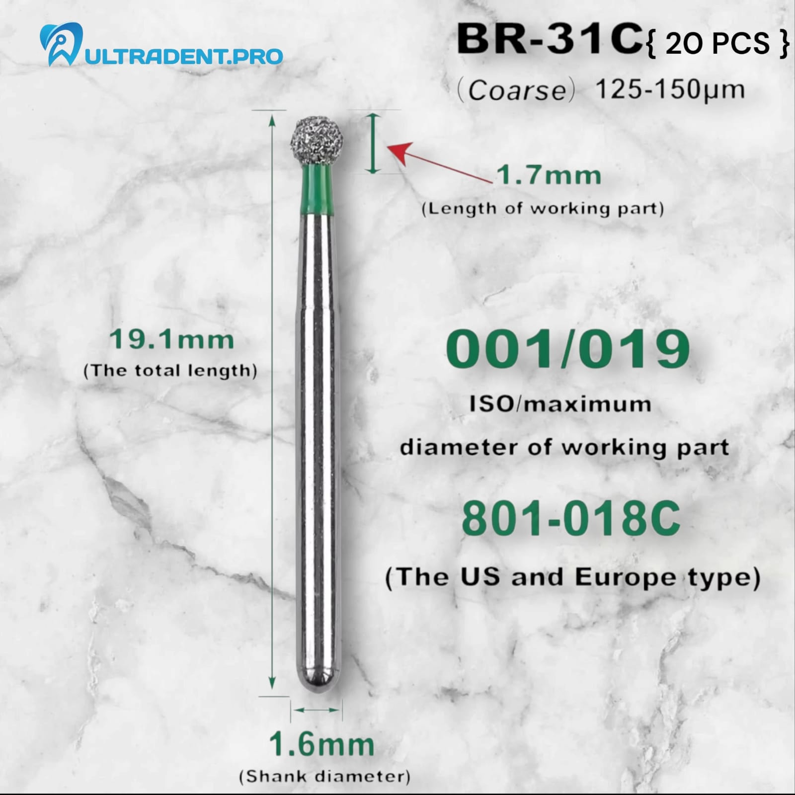 Green BR Series Diamond Burs {20 PCS}