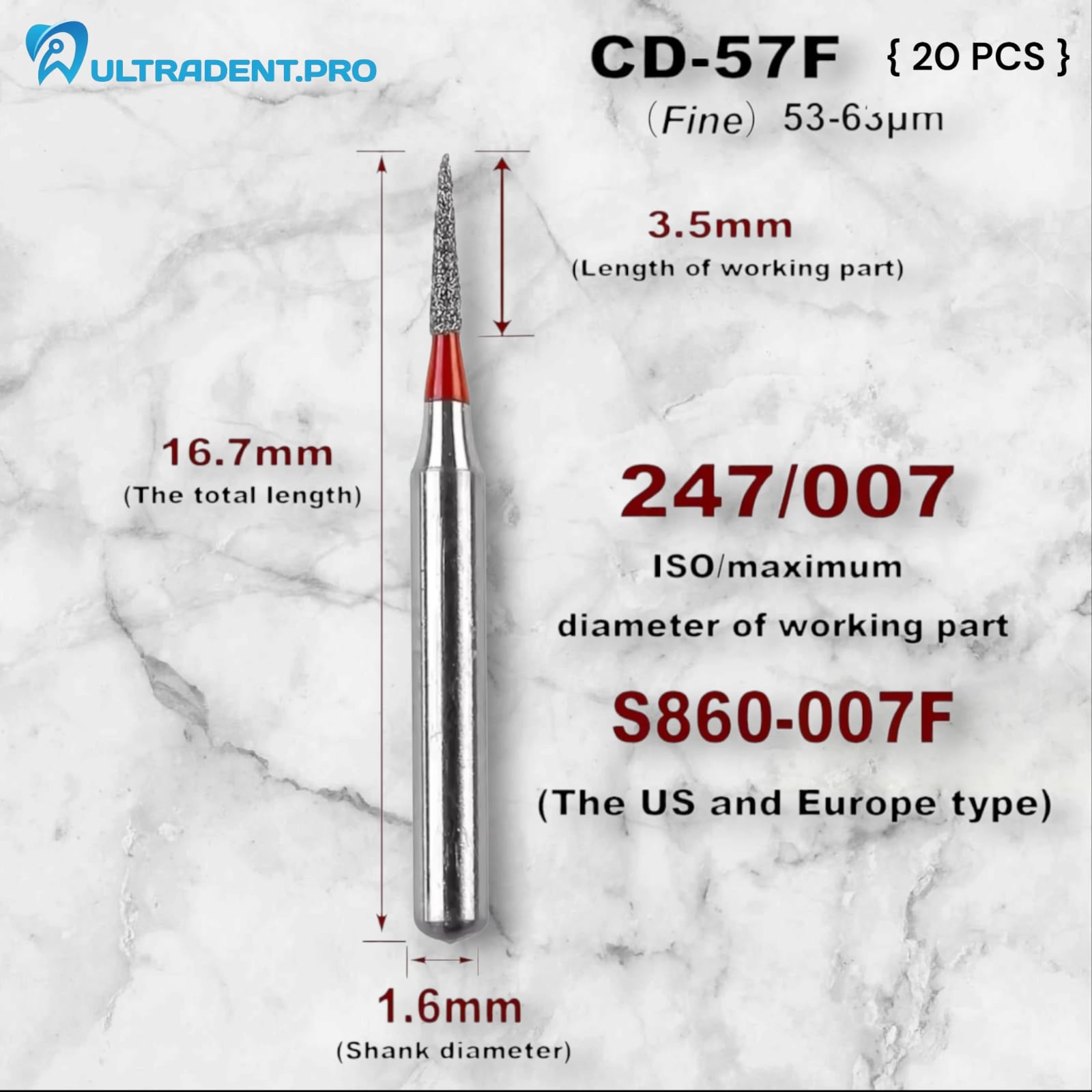 RED CD Series Diamond Burs {20 PCS}