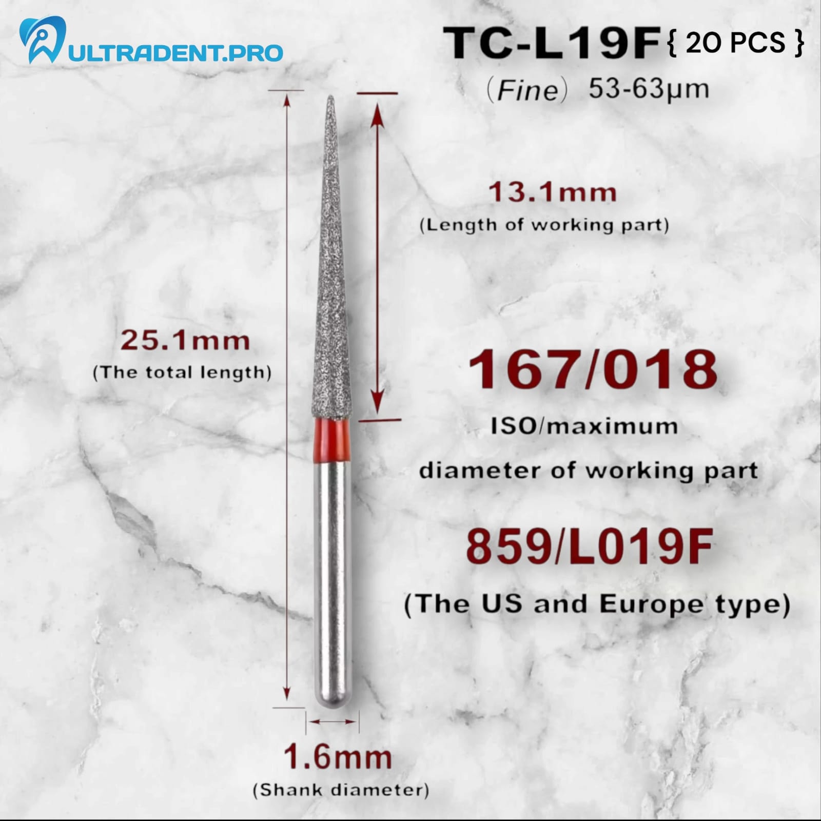 TC-11F Diamond Dental Burs (20 PCS)