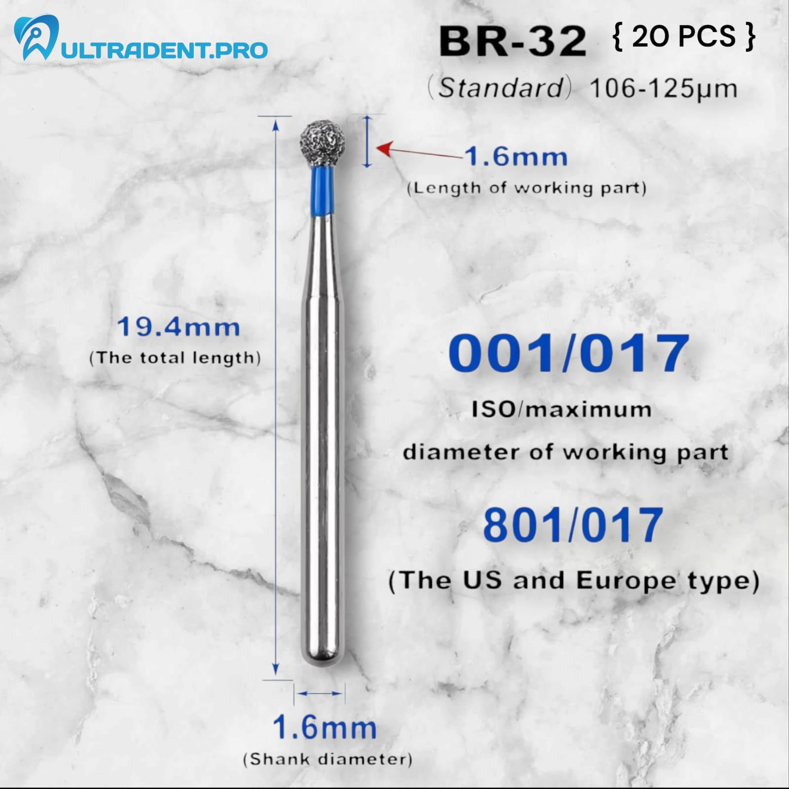 Blue BR Series Diamond Burs {20 PCS}