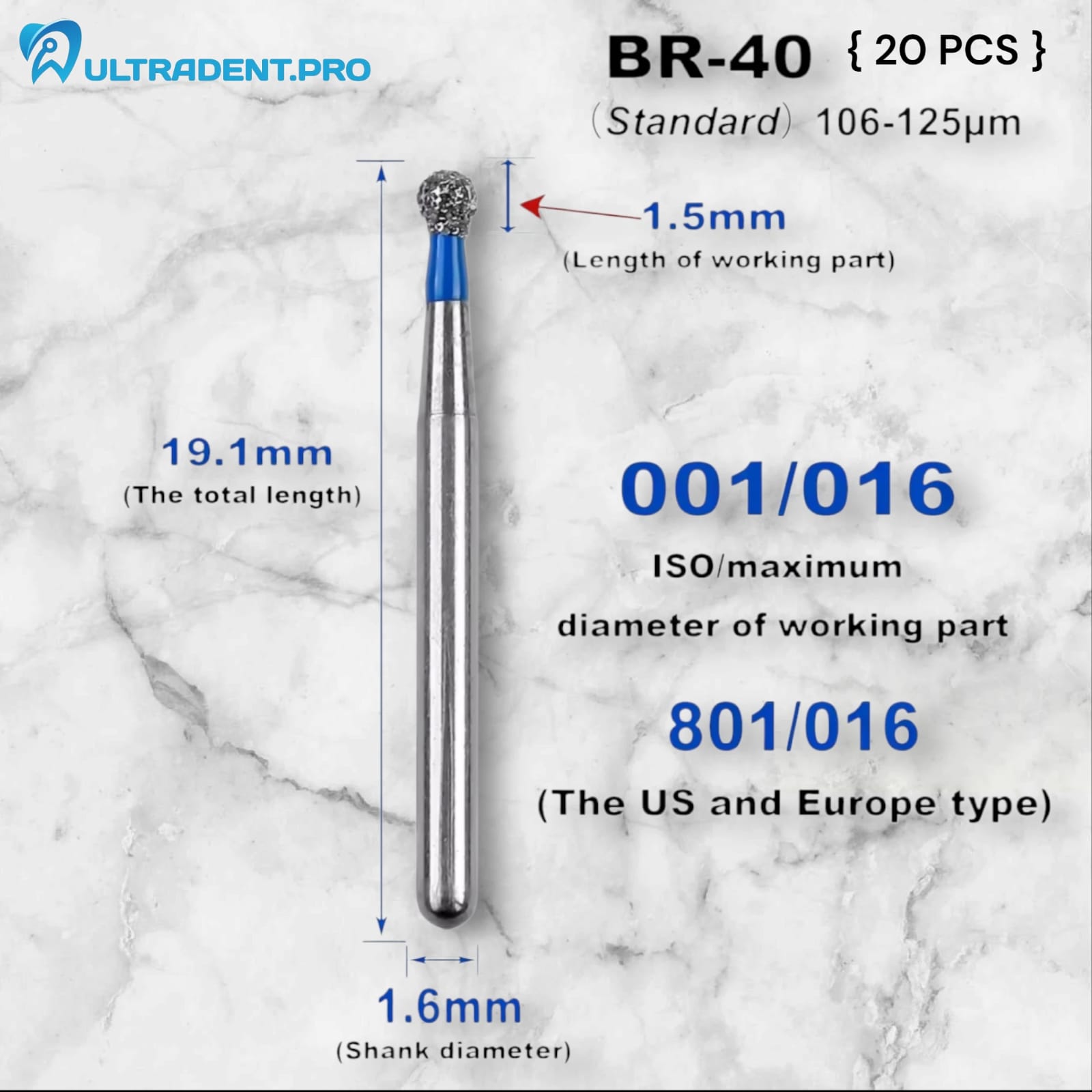 Blue BR Series Diamond Burs {20 PCS}