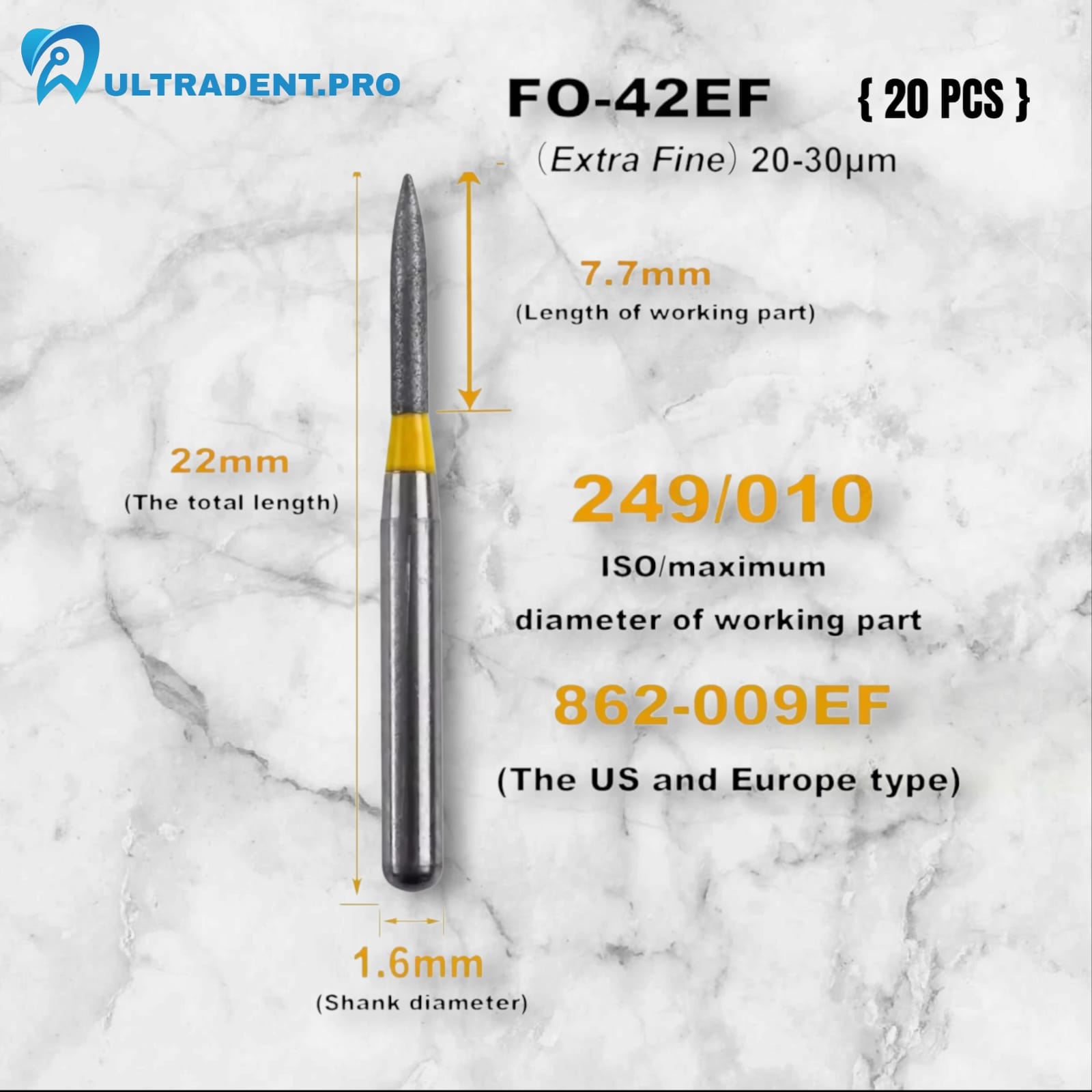 Yellow FO Series Diamond Burs {20 PCS}