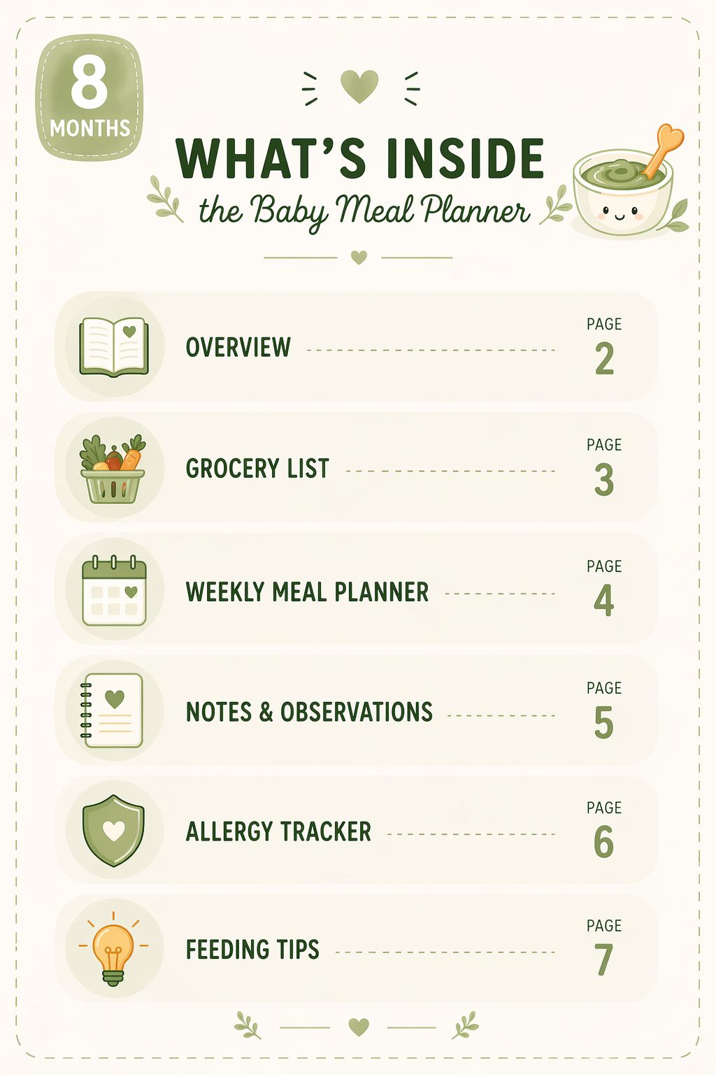 8-Month Baby Meal Planner (Printable PDF) – Weekly Plan, Grocery List & Feeding Tracker for Stress-Free Mealtimes