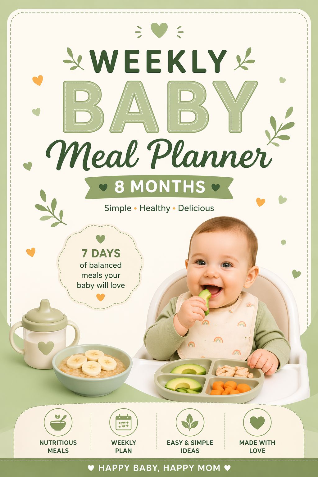 8-Month Baby Meal Planner (Printable PDF) – Weekly Plan, Grocery List & Feeding Tracker for Stress-Free Mealtimes
