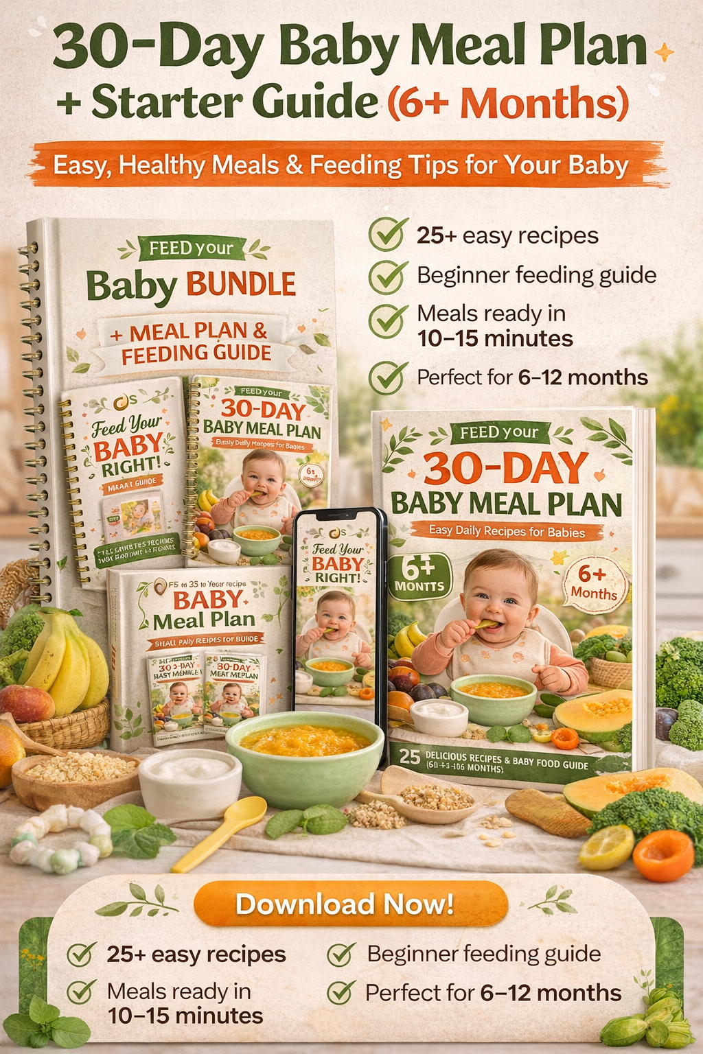 30-Day Baby Meal Plan (6+ Months) – Easy & Healthy Recipes for Busy Moms