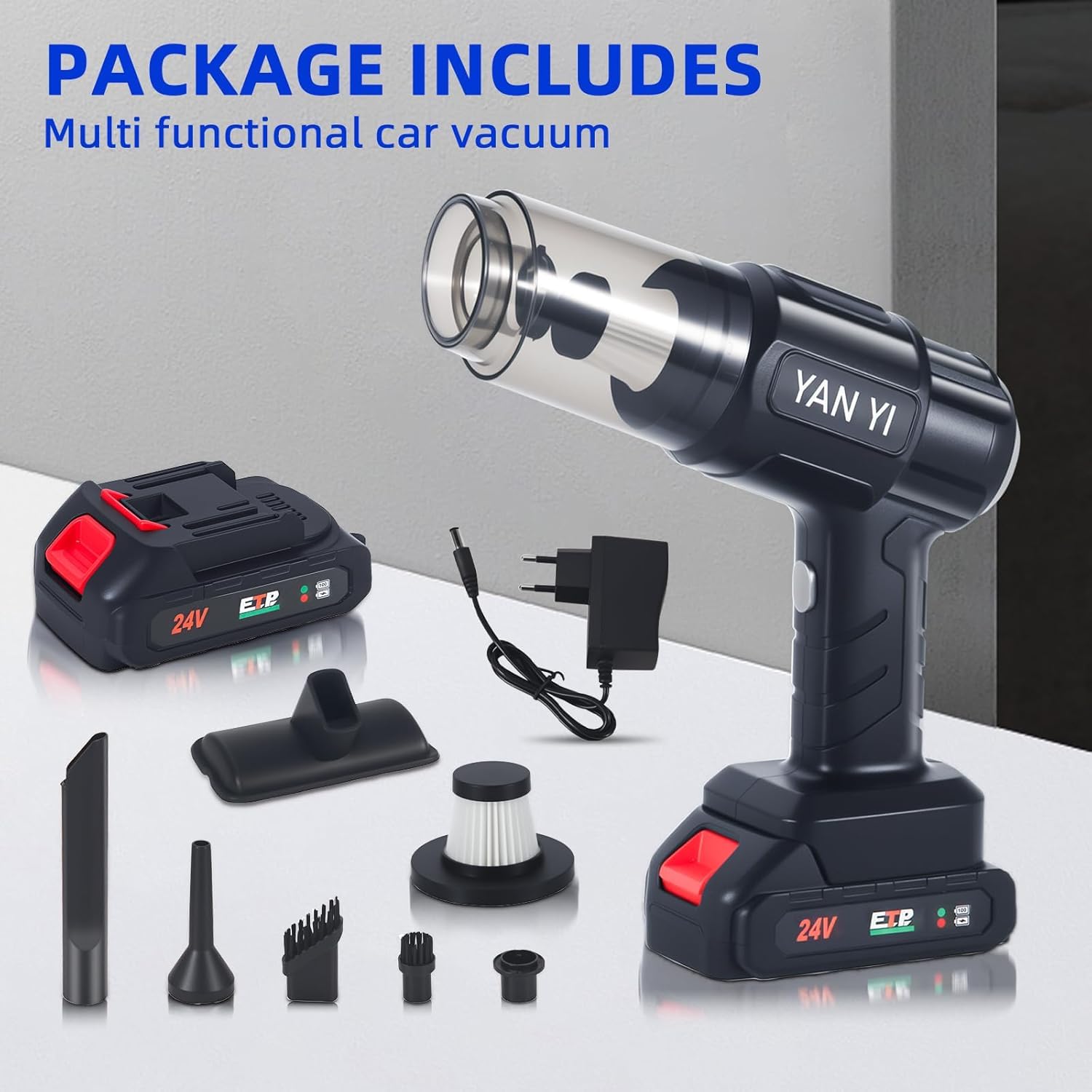 Carlistic Cordless Car Vacuum Cleaner | 5000PA Handheld | 6 in 1 Air Duster | 6 Attachments + Storage Bag | 120W Rechargeable High Power Suction & Blower for Car - Black