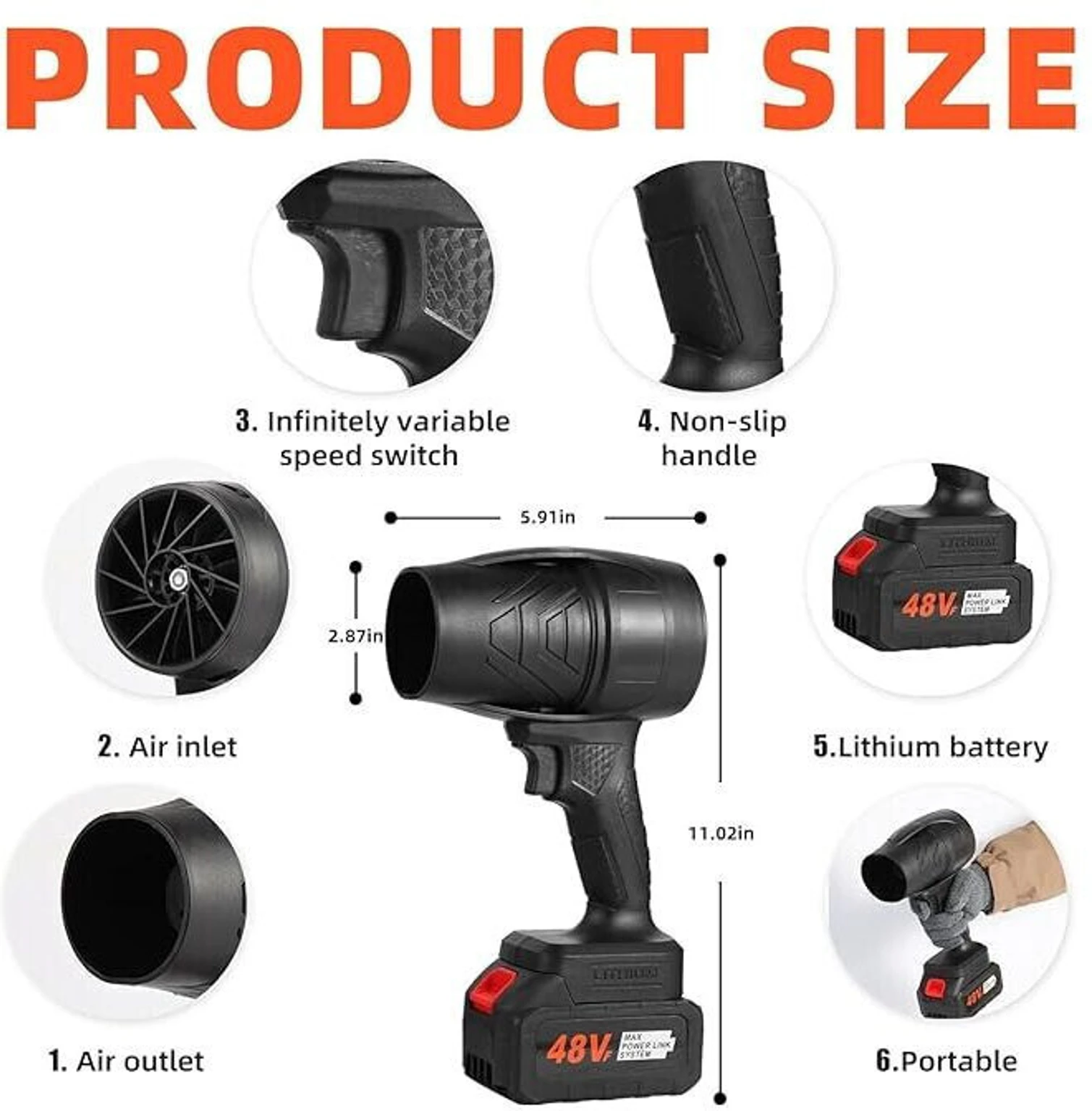 48V Lithium Battery Air Blower with Strong Wind & Outdoor Use Radial Air Blower (Cordless Vacuum)