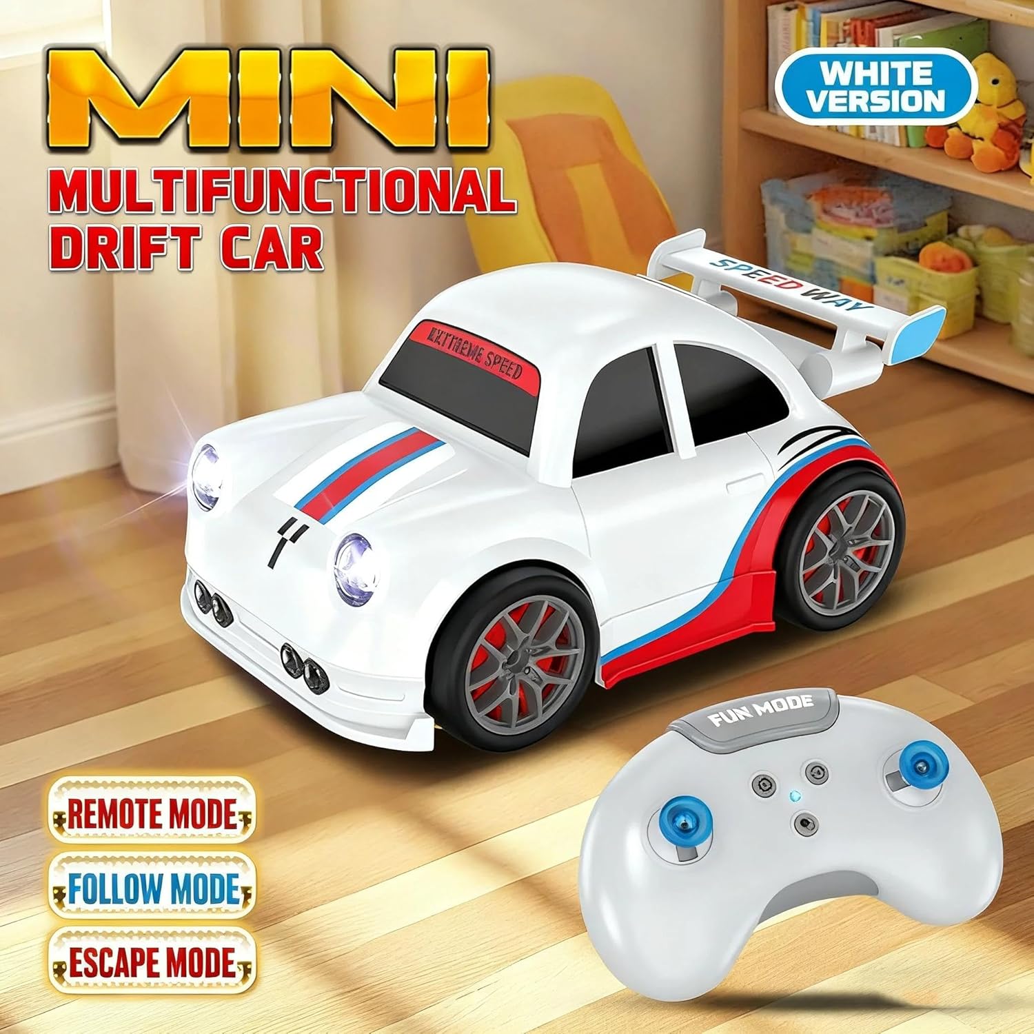 Remote Control RC Drift Racing Car Intelligent Motion Sensor with LED Lights Mini Dream Car Follow Me & Escape Mode Fall Resistant Toy Birthday Gift for for Kids Boys Girls (1 Pcs , Multi-Colour)