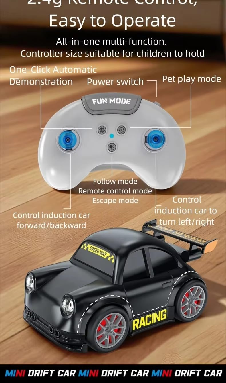 Remote Control RC Drift Racing Car Intelligent Motion Sensor with LED Lights Mini Dream Car Follow Me & Escape Mode Fall Resistant Toy Birthday Gift for for Kids Boys Girls (1 Pcs , Multi-Colour)