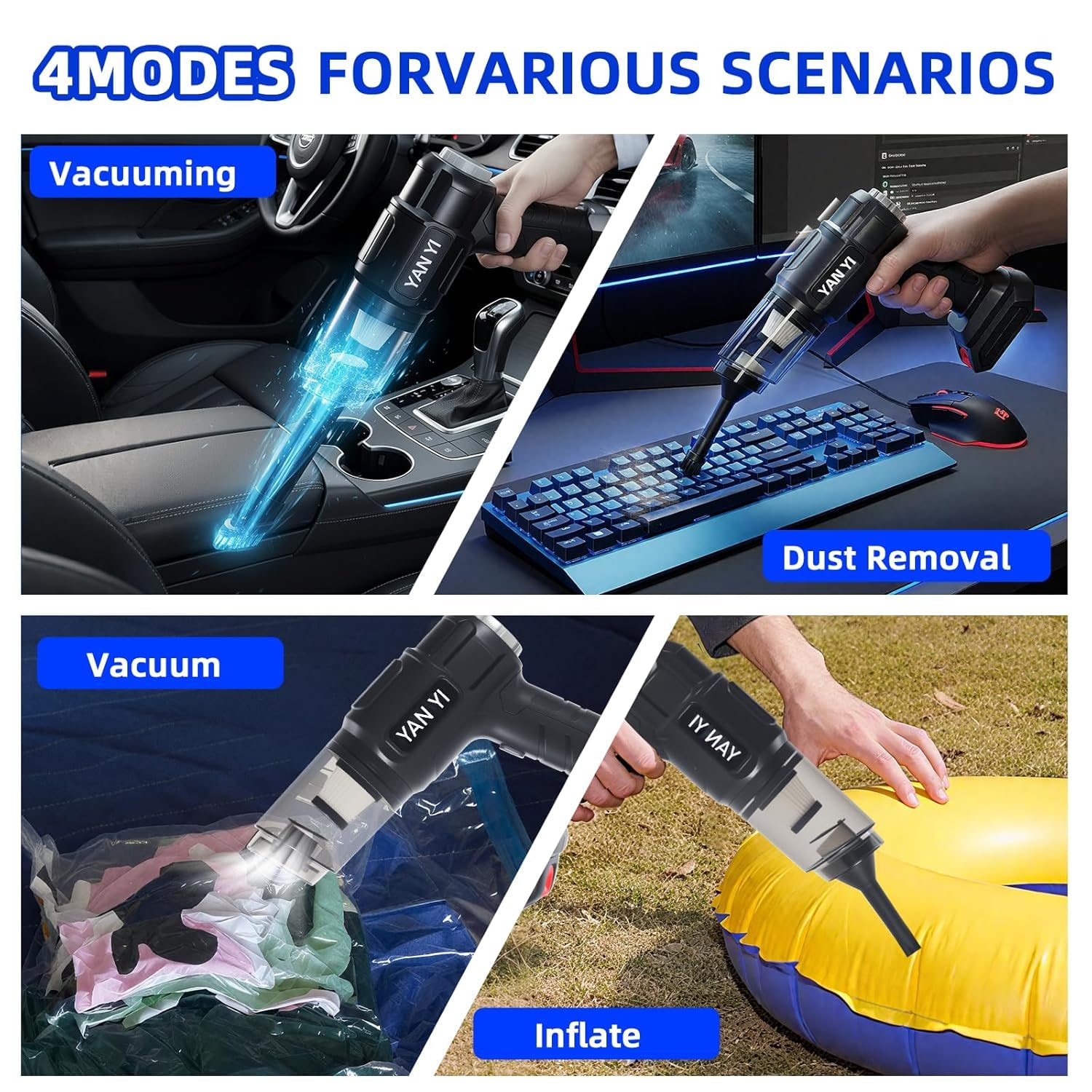 Carlistic Cordless Car Vacuum Cleaner | 5000PA Handheld | 6 in 1 Air Duster | 6 Attachments + Storage Bag | 120W Rechargeable High Power Suction & Blower for Car - Black