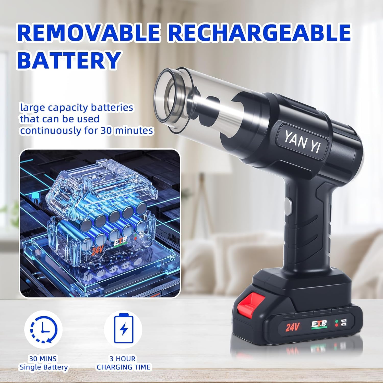 Carlistic Cordless Car Vacuum Cleaner | 5000PA Handheld | 6 in 1 Air Duster | 6 Attachments + Storage Bag | 120W Rechargeable High Power Suction & Blower for Car - Black