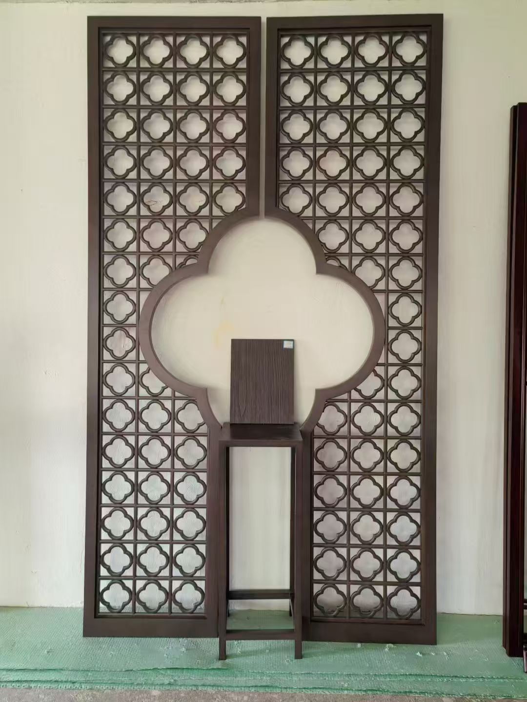 Vintage Geometric Carved Wooden Room Divider | Decorative Partition Screen Set 