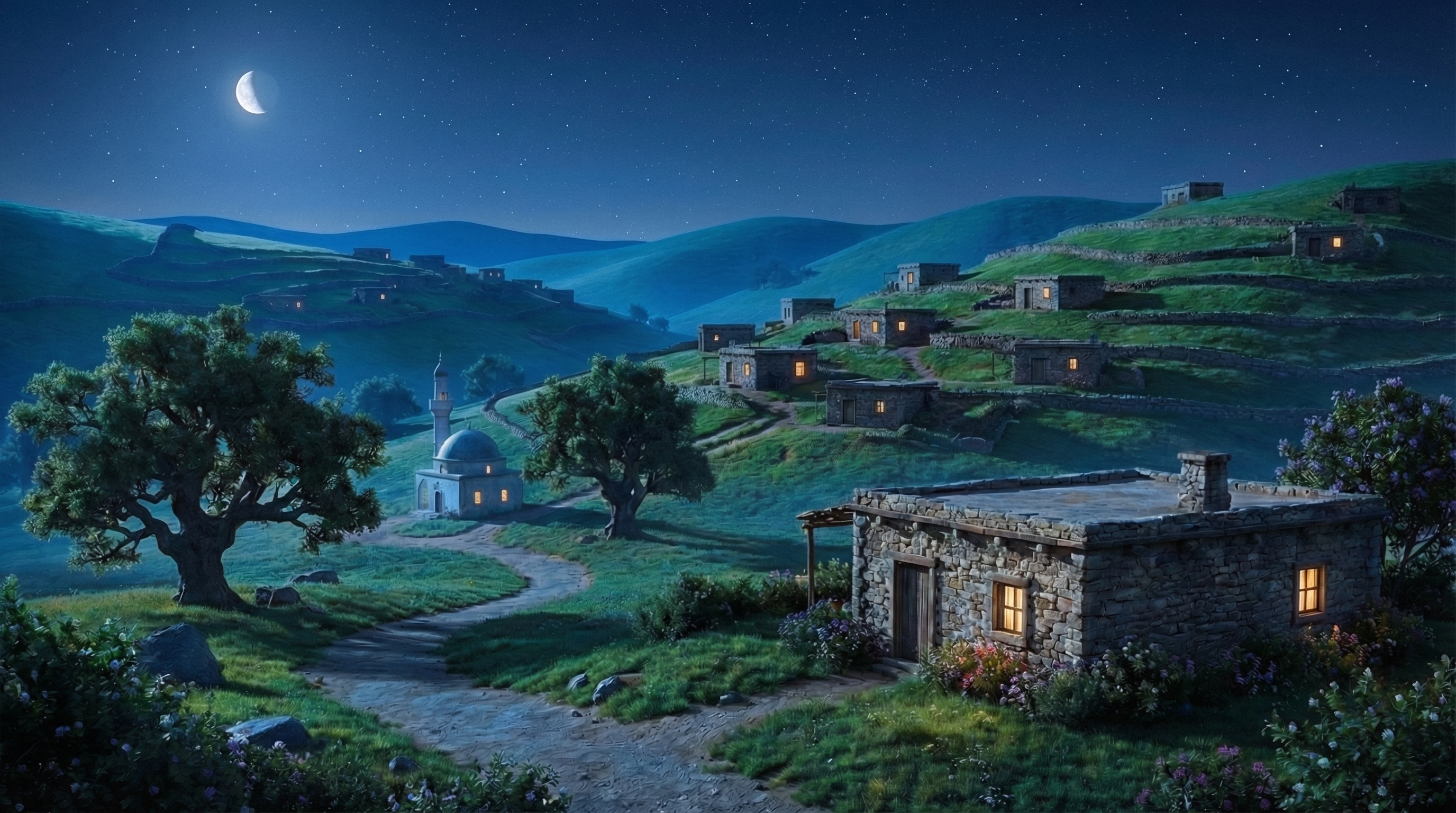 Rustic Stone Cottage Painting