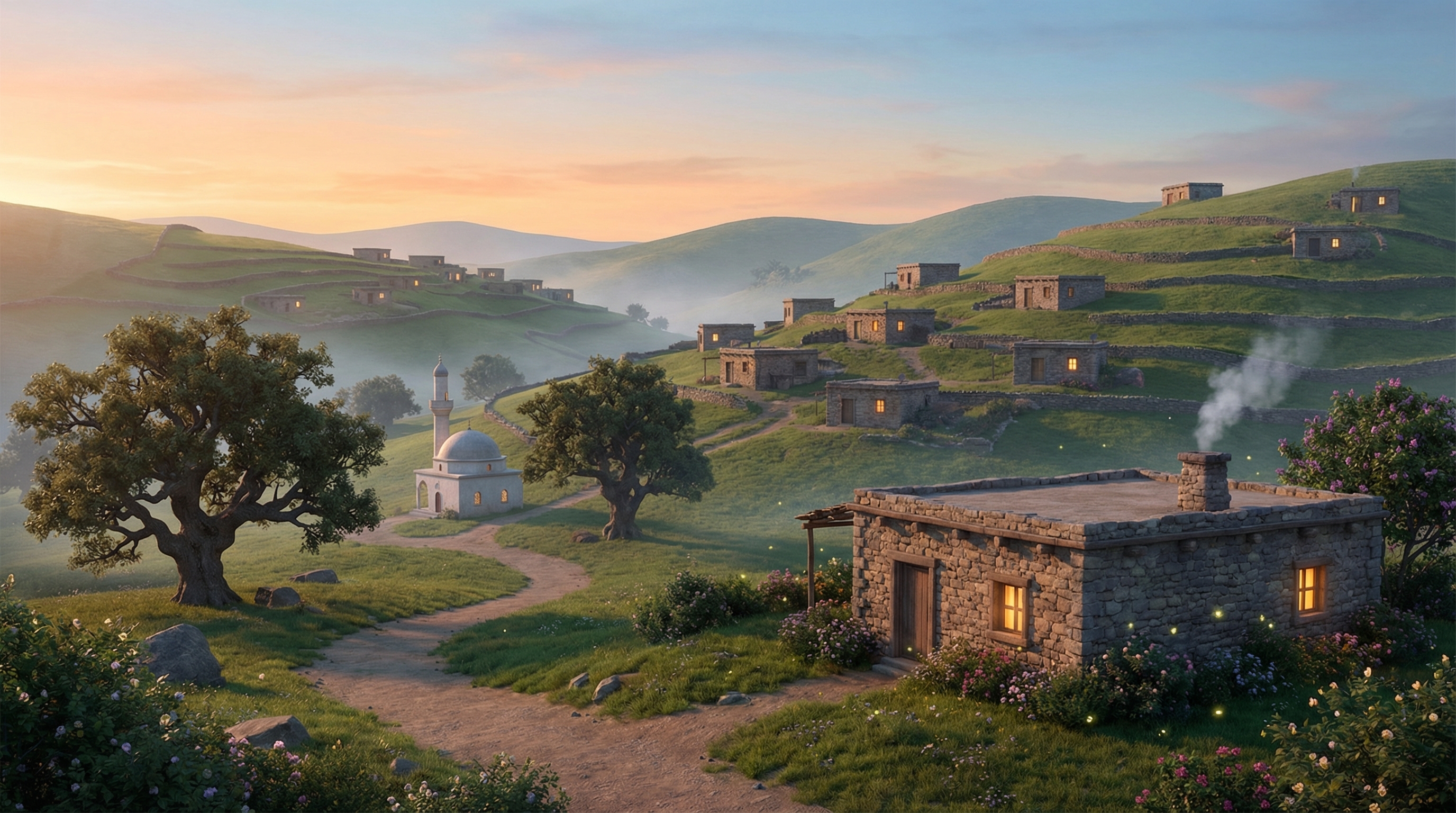 Rustic Stone Cottage Painting