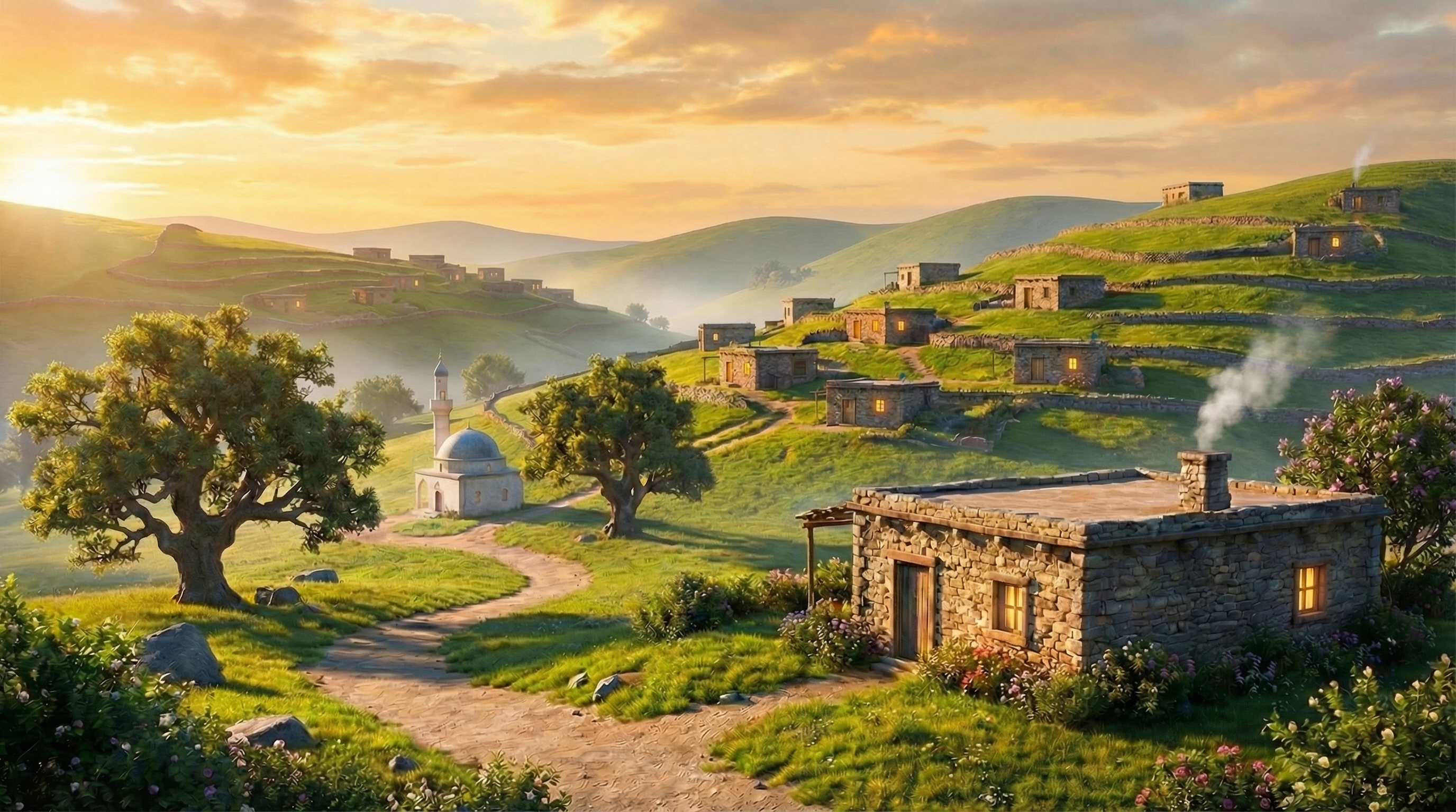 Rustic Stone Cottage Painting