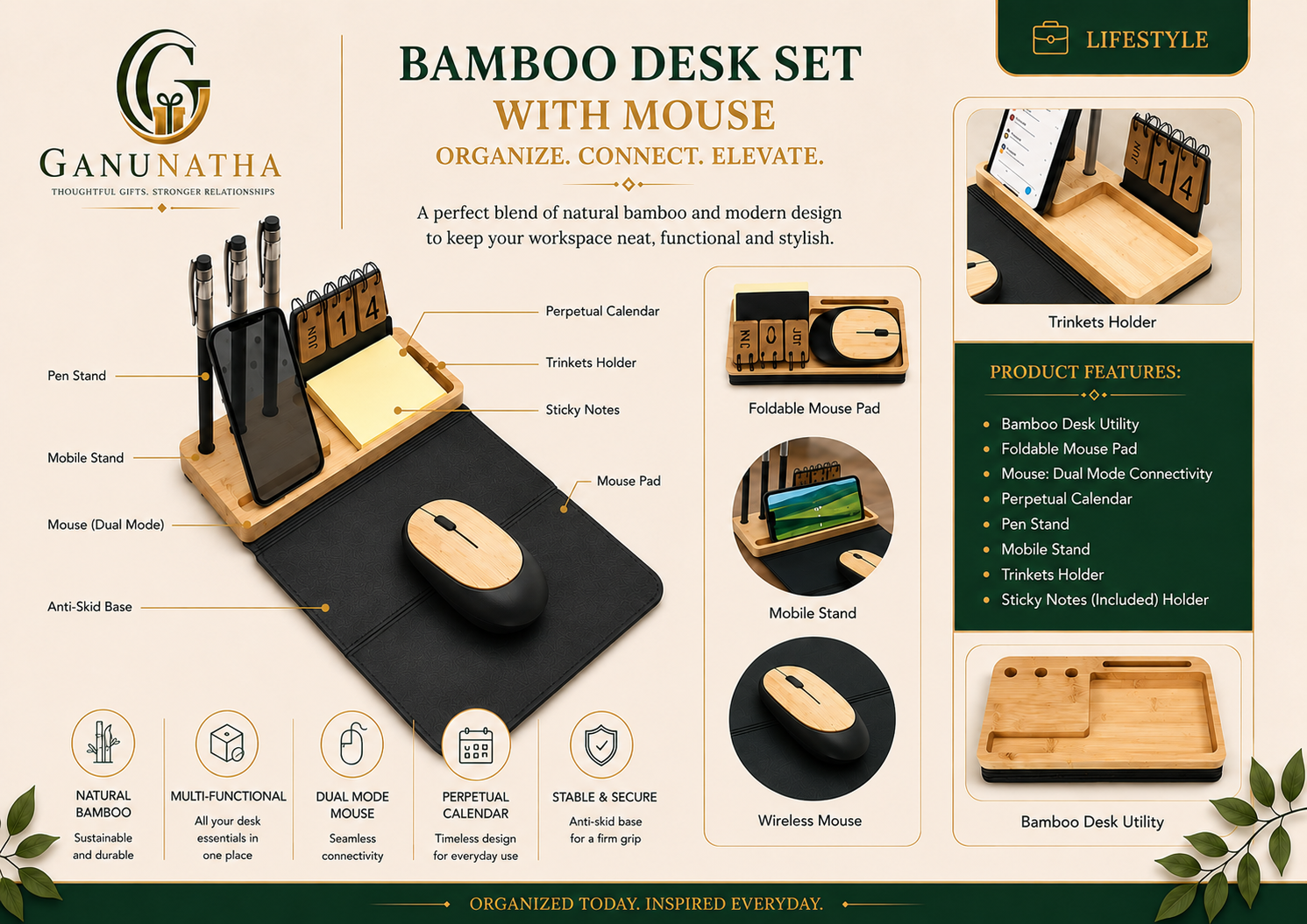 Bamboo Desk Set with Mouse