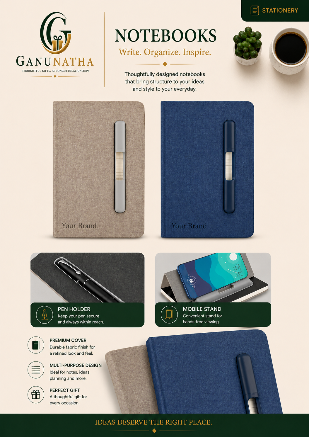 Premium Notebooks with Pen Holder & Mobile Stand