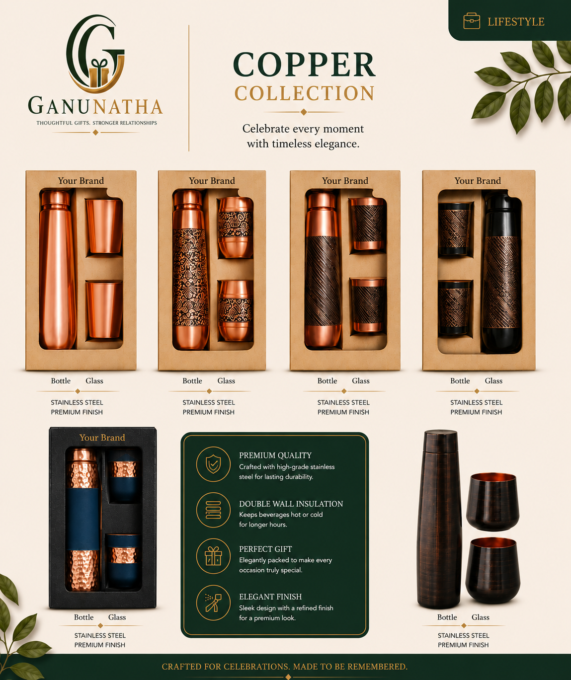 Copper Bottle & Glass Gift Set
