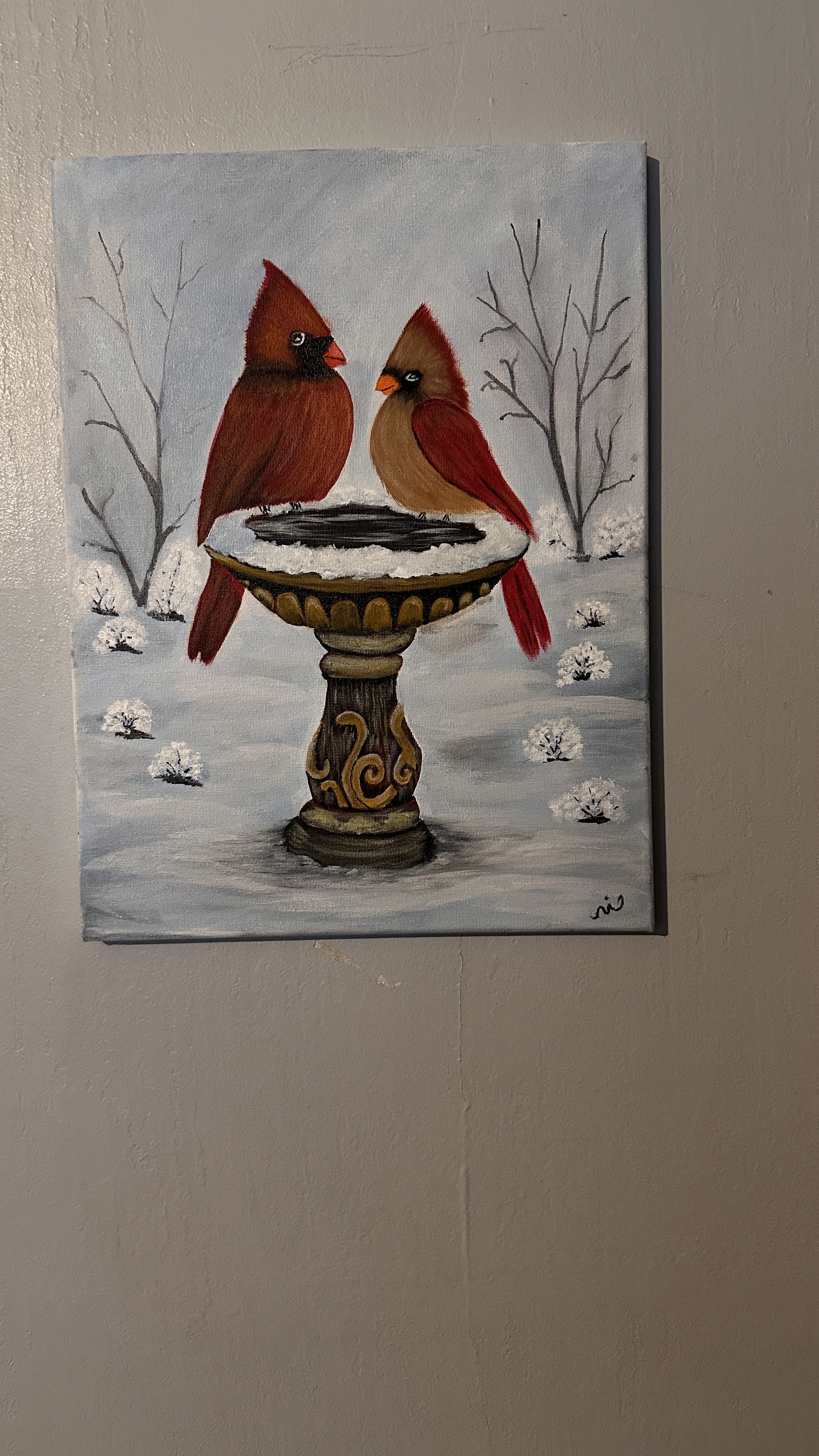 Cardinals in Winter Painting